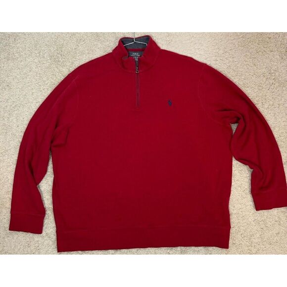 Polo Ralph Lauren Men's Red 1/4 Zip Pullover Sweater 100% Cotton Size XXL Lounge - Picture 4 of 9
